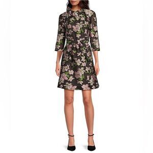 Abbey Glass Claudine Organza Floral Jacquard Ruffle Above the Knee Shift Dress